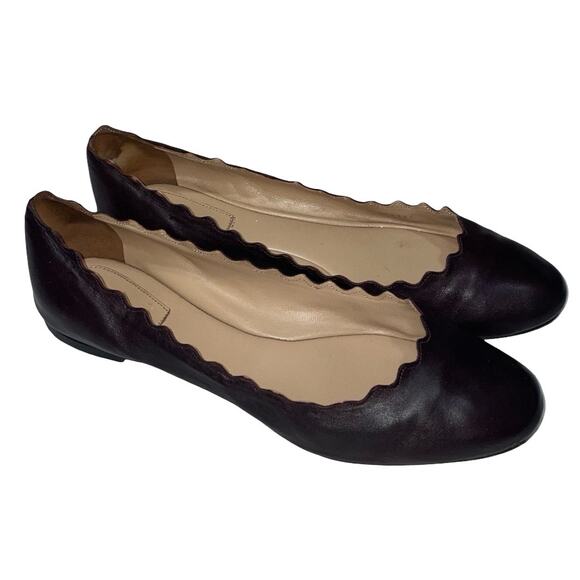 Chloé Lauren Scalloped Leather Ballerina Flats in Dark Brown  Size: EU 40 US 10 - Picture 1 of 9